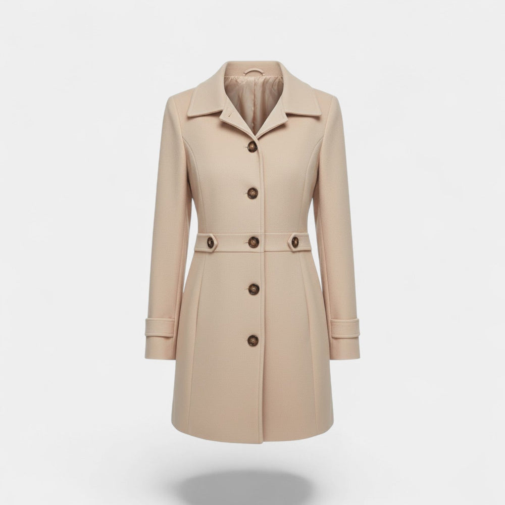 Women's Wool Blend Winter Coat – Mid Length Lapel Collar