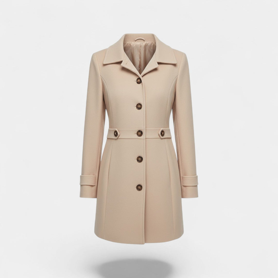 Women's Wool Blend Winter Coat – Mid Length Lapel Collar