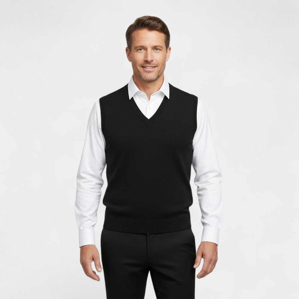 Men's Sleeveless Cotton Vest – Deep V Neck Fine Knit
