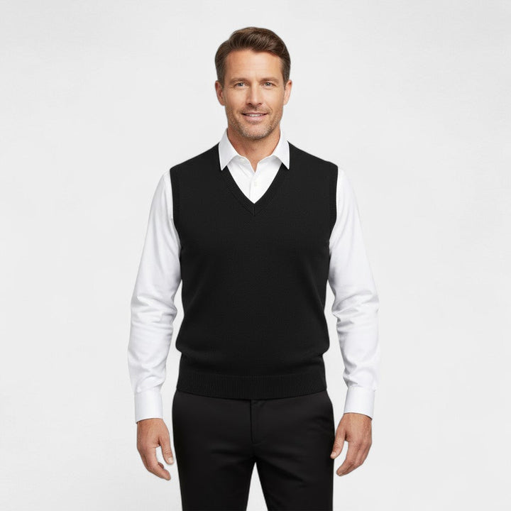 Men's Sleeveless Cotton Vest – Deep V Neck Fine Knit