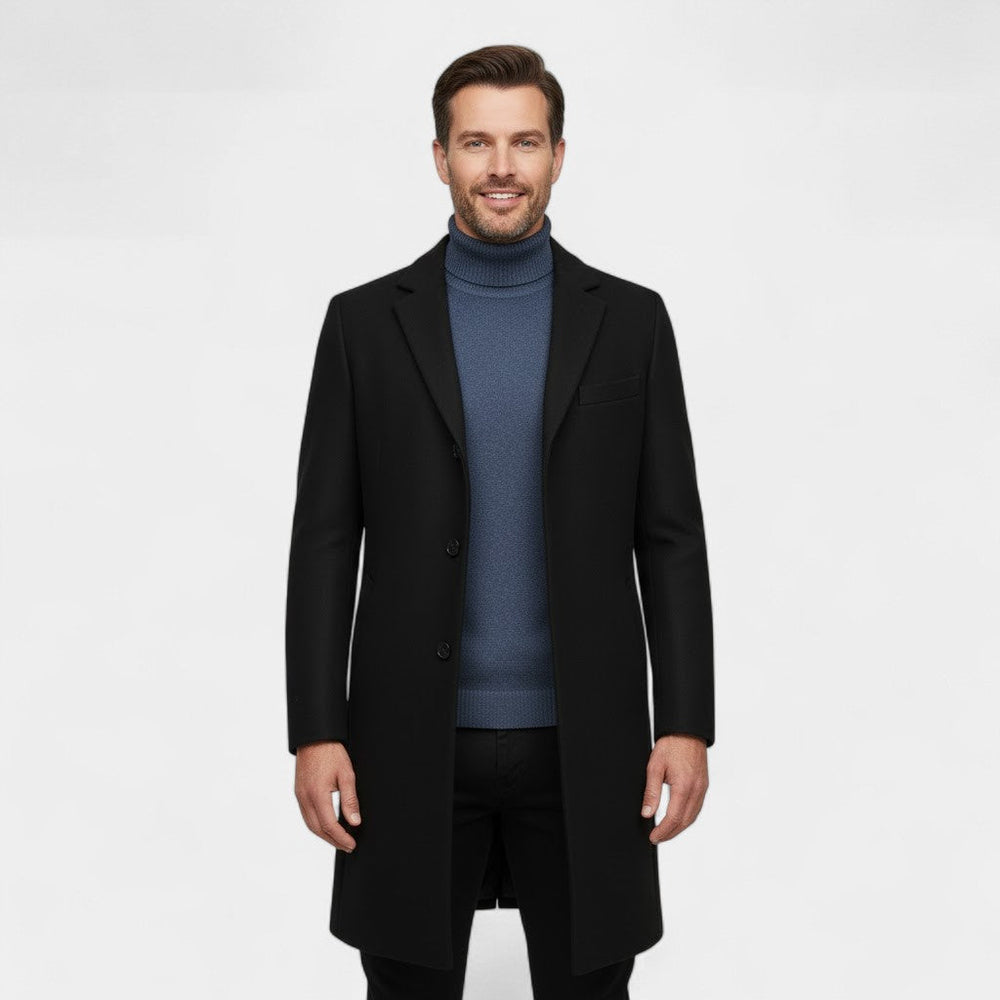 Men's Wool Trench Coat – Mid Length with Lapel Collar
