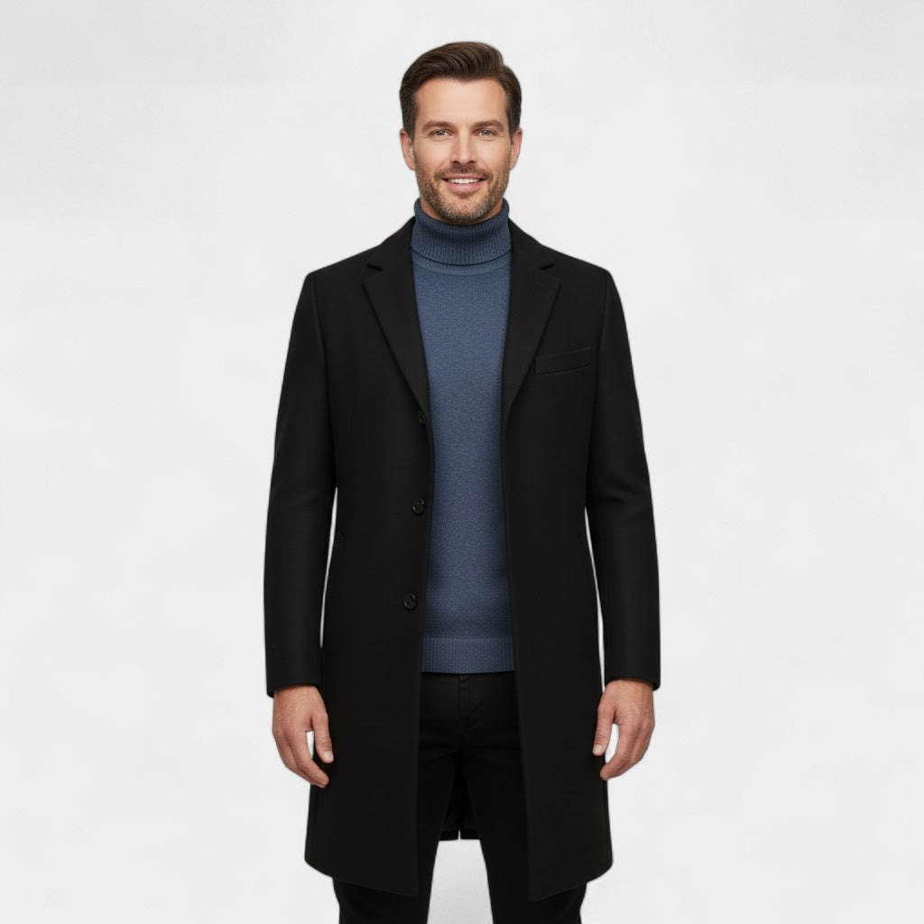 Men's Wool Trench Coat – Mid Length with Lapel Collar