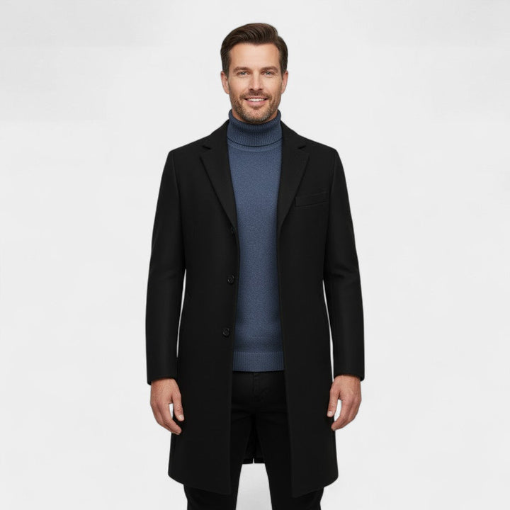 Men's Wool Trench Coat – Mid Length with Lapel Collar