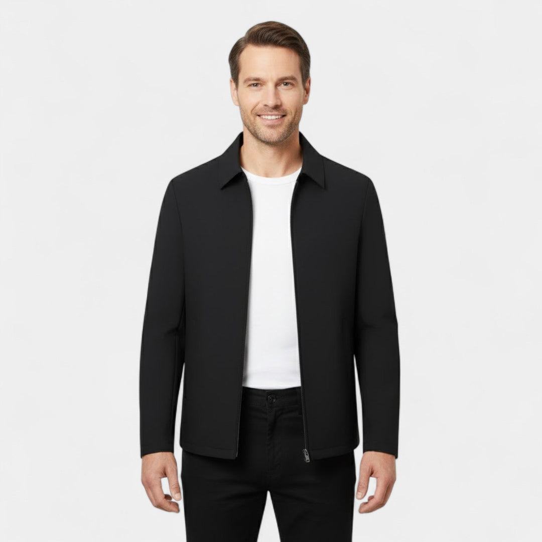 Men's Technical Fabric Coat – Polo Collar, Button Front