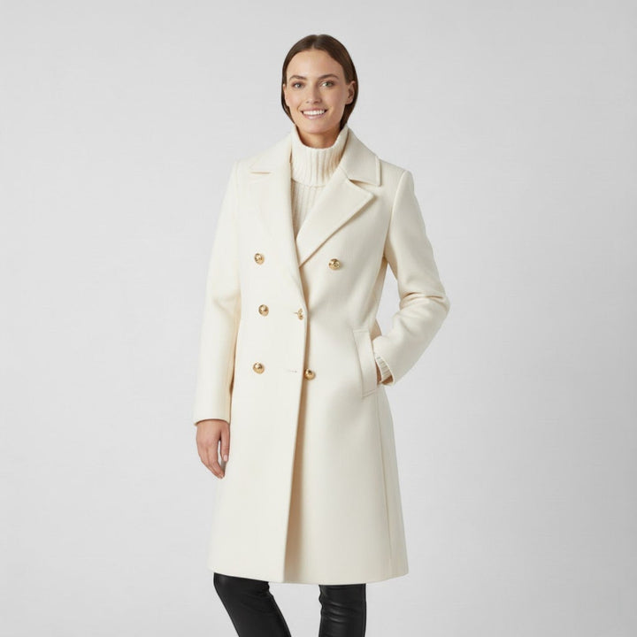 Women's Long Tweed Coat – Double Breasted with Buckle