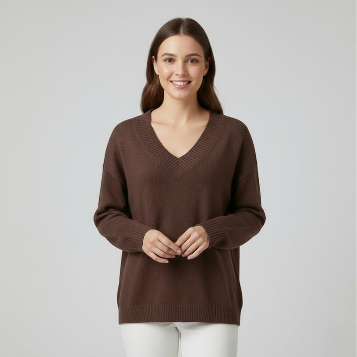 Women's Fine Knit V Neck Jumper – Relaxed Fluid Drape