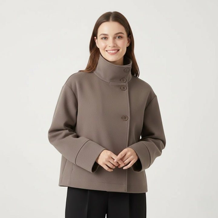 Women's Wool Blend Coat – Stand Collar Relaxed Fit