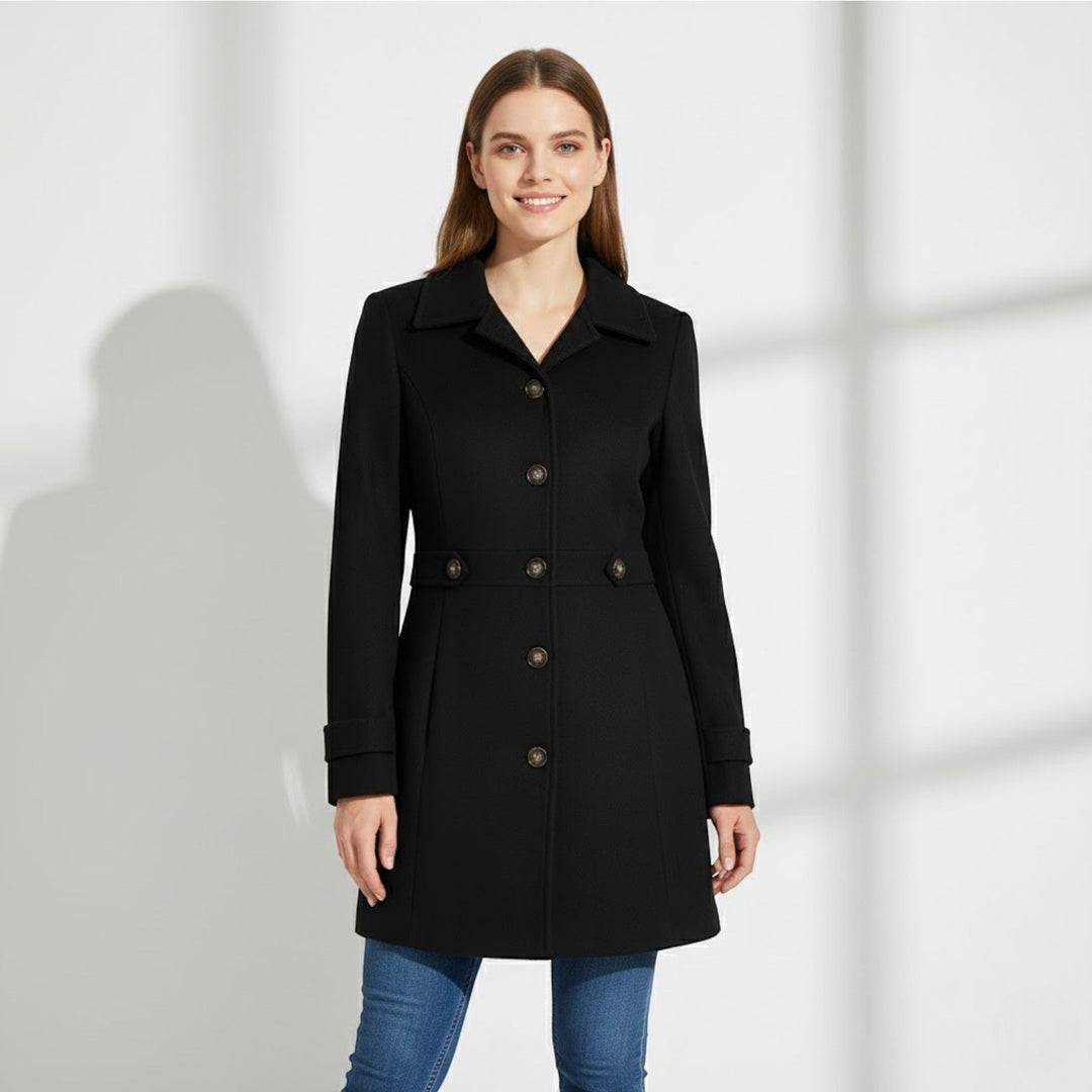 Women's Wool Blend Winter Coat – Mid Length Lapel Collar