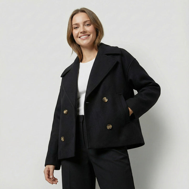 Women's Cropped Wool Blend Coat – Double Breasted
