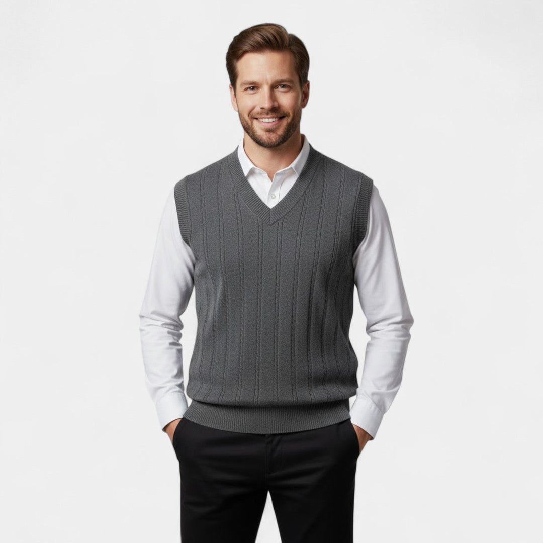 Men's Cable Knit Sleeveless Vest – Deep V Neckline