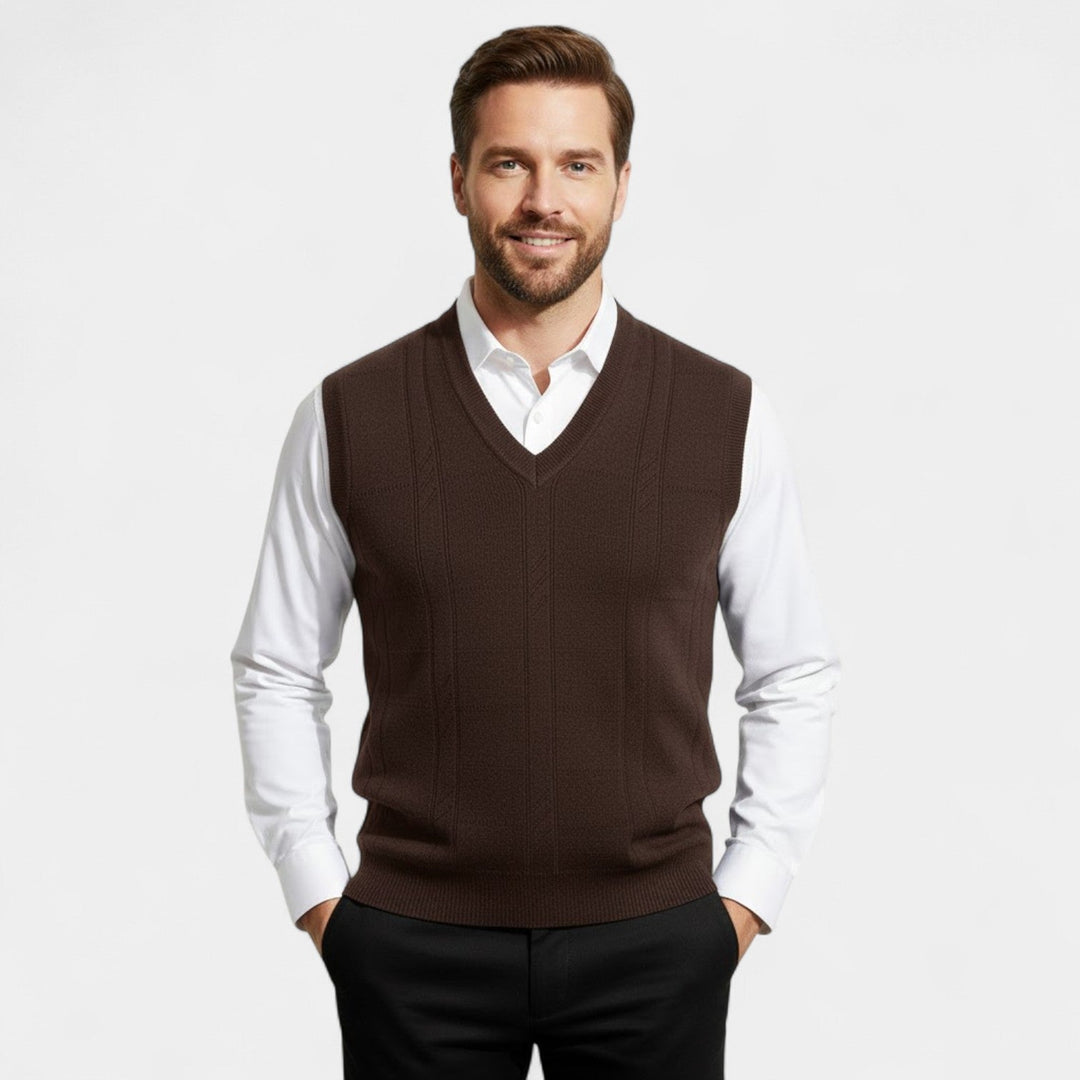 Men's Sleeveless Knit Vest – Deep V-Neck in Plain Colour