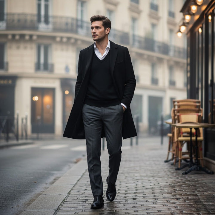 Men's Pure Wool Trench Coat – Long Classic Silhouette