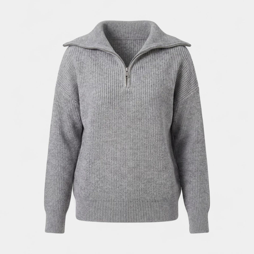 Women's Ribbed Half Zip Jumper – Relaxed Loose Fit