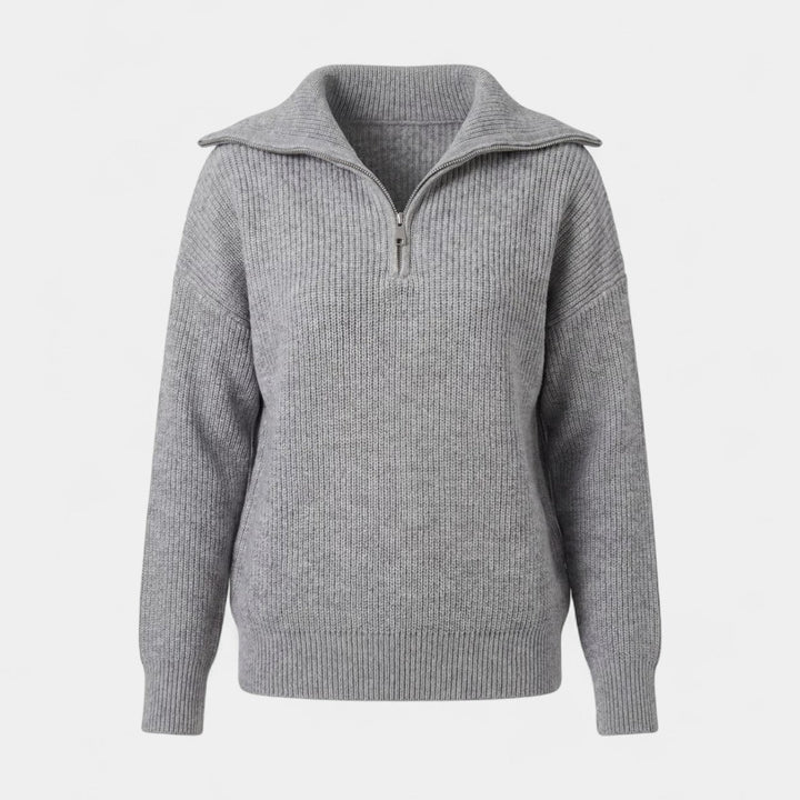 Women's Ribbed Half Zip Jumper – Relaxed Loose Fit