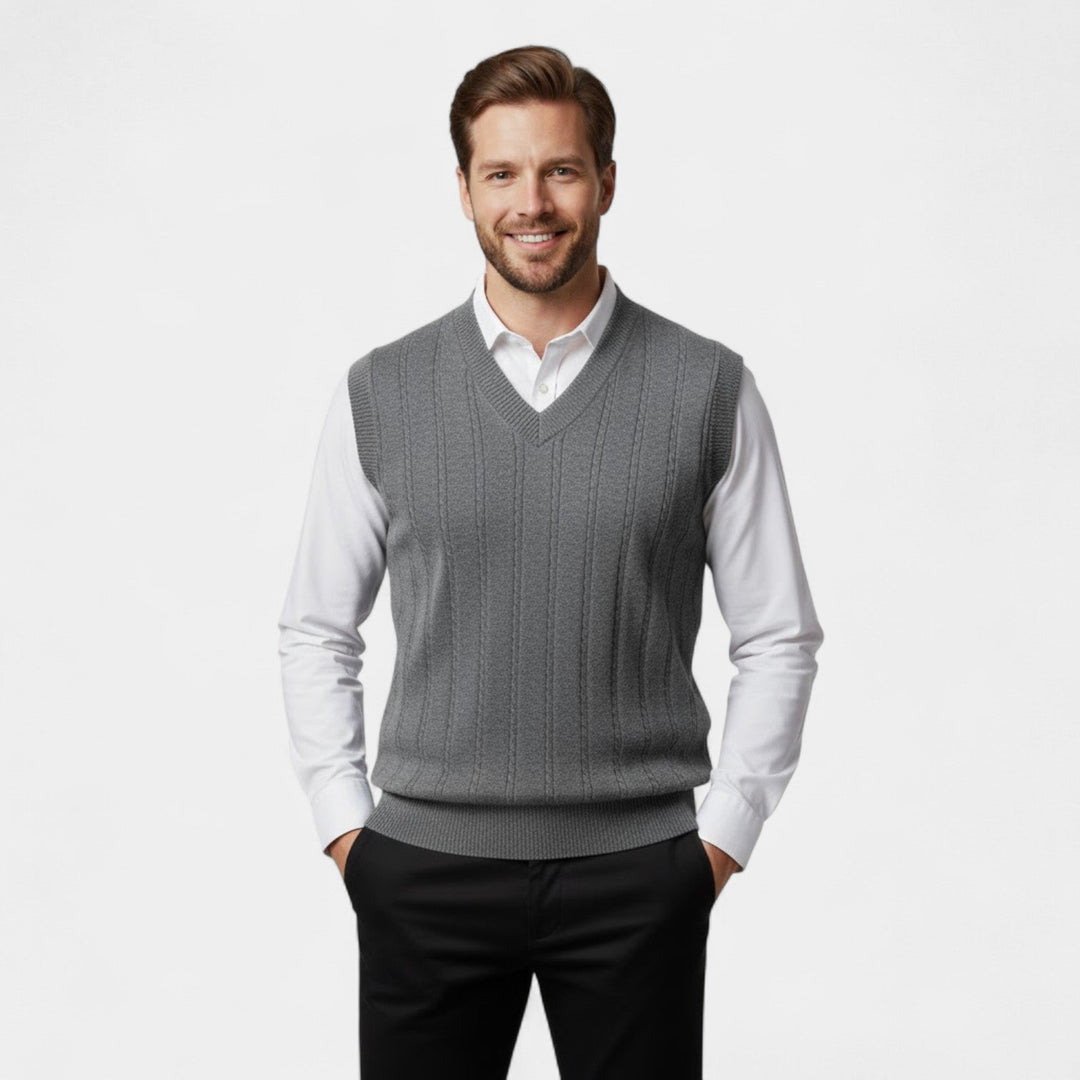 Men's Cable Knit Sleeveless Vest – Deep V Neckline