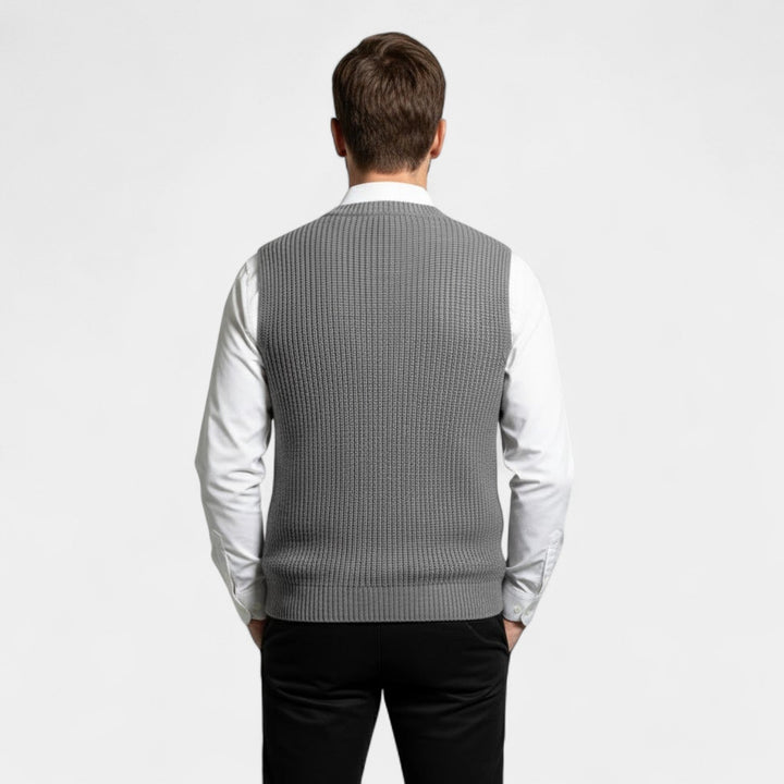 Men's V Neck Knitted Vest – Ribbed Trims and Straight Fit