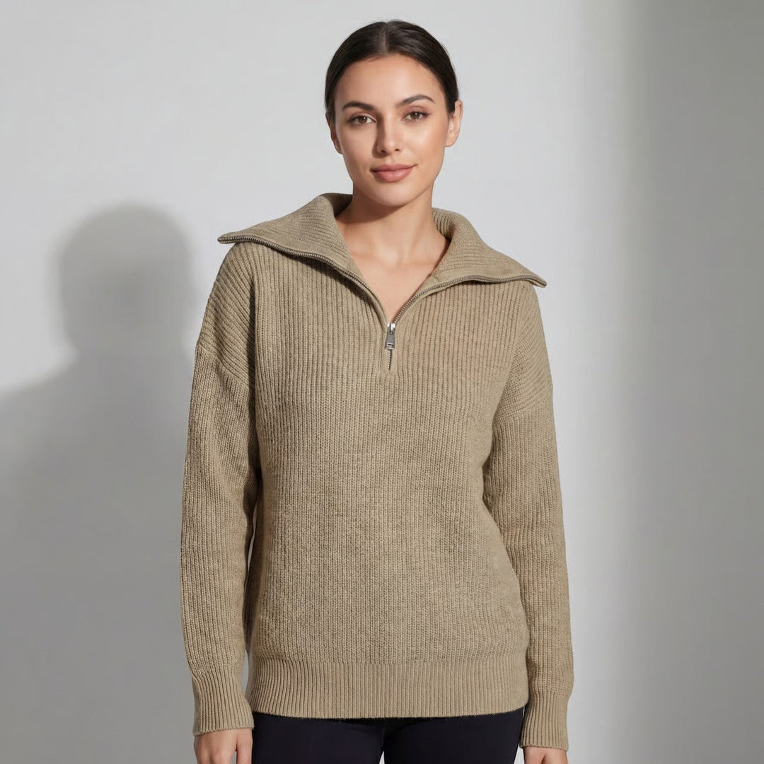 Women's Ribbed Half Zip Jumper – Relaxed Loose Fit