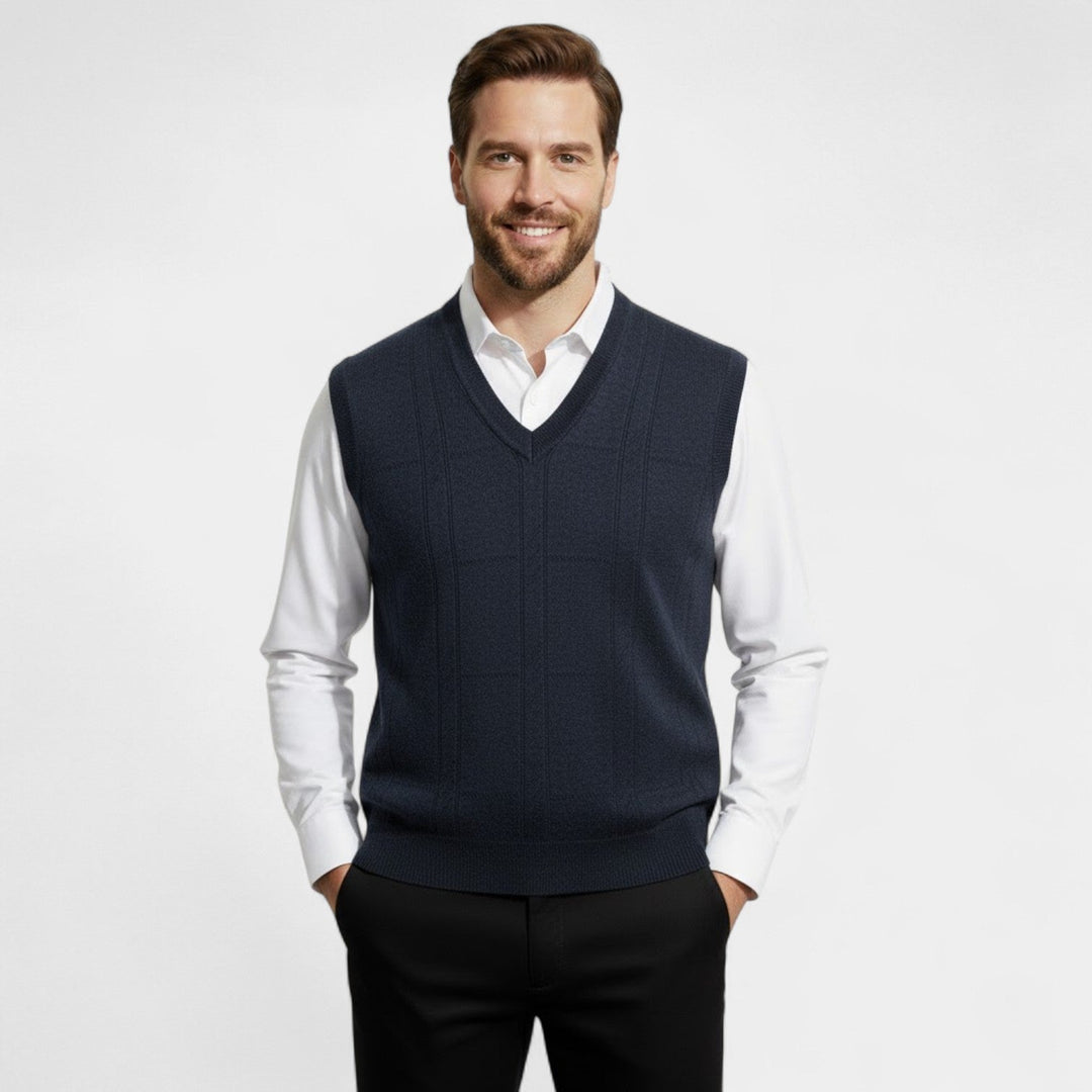 Men's Sleeveless Knit Vest – Deep V-Neck in Plain Colour