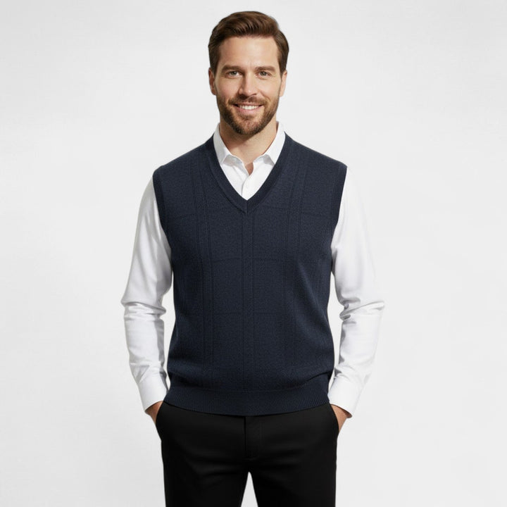 Men's Sleeveless Knit Vest – Deep V-Neck in Plain Colour