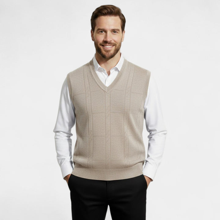 Men's Sleeveless Knit Vest – Deep V-Neck in Plain Colour