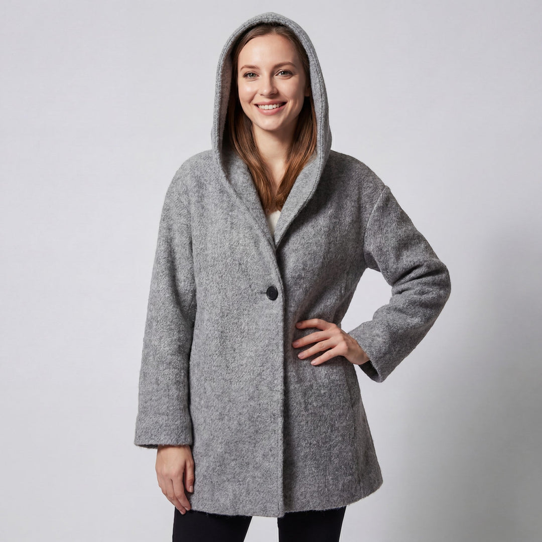 Women's Wool Blend Jacket – Relaxed Round Neck Cut