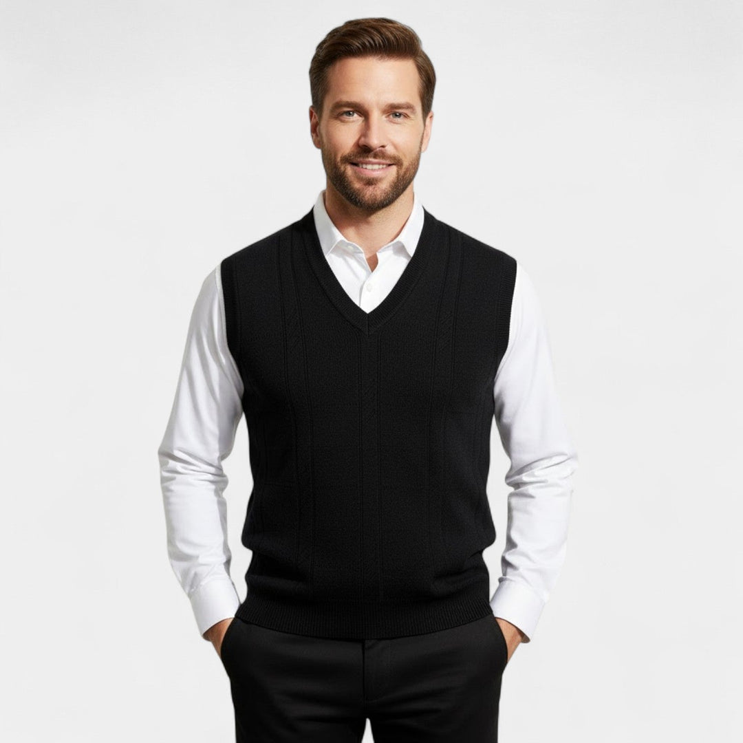 Men's Sleeveless Knit Vest – Deep V-Neck in Plain Colour