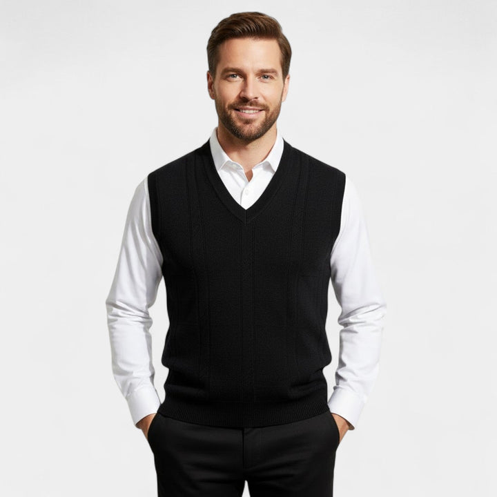 Men's Sleeveless Knit Vest – Deep V-Neck in Plain Colour