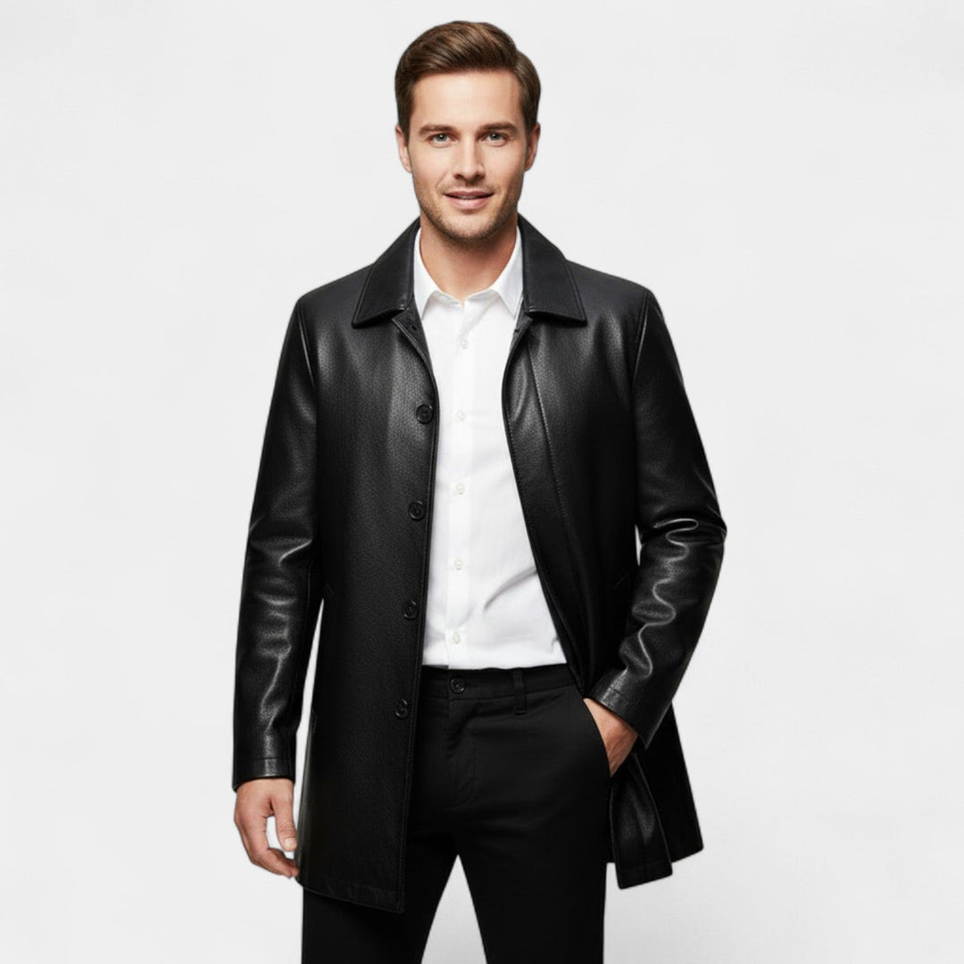 Men's Leather Jacket – Lapel Collar, Fleece Lined Warmth