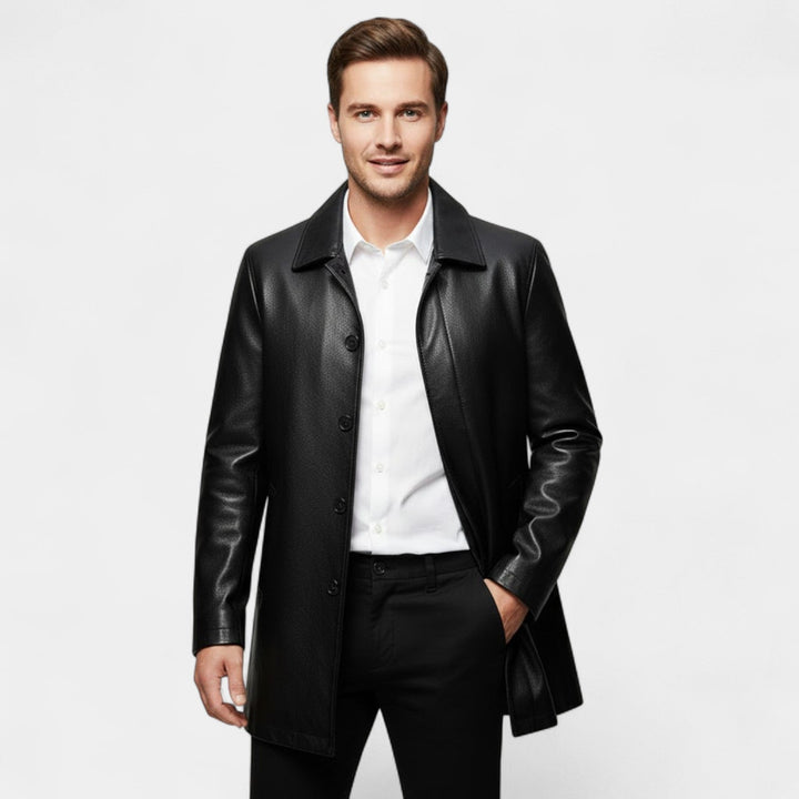 Men's Leather Jacket – Lapel Collar, Fleece Lined Warmth