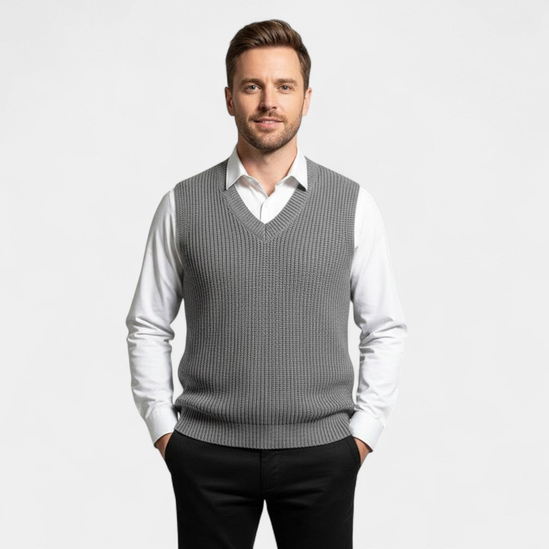 Men's V Neck Knitted Vest – Ribbed Trims and Straight Fit