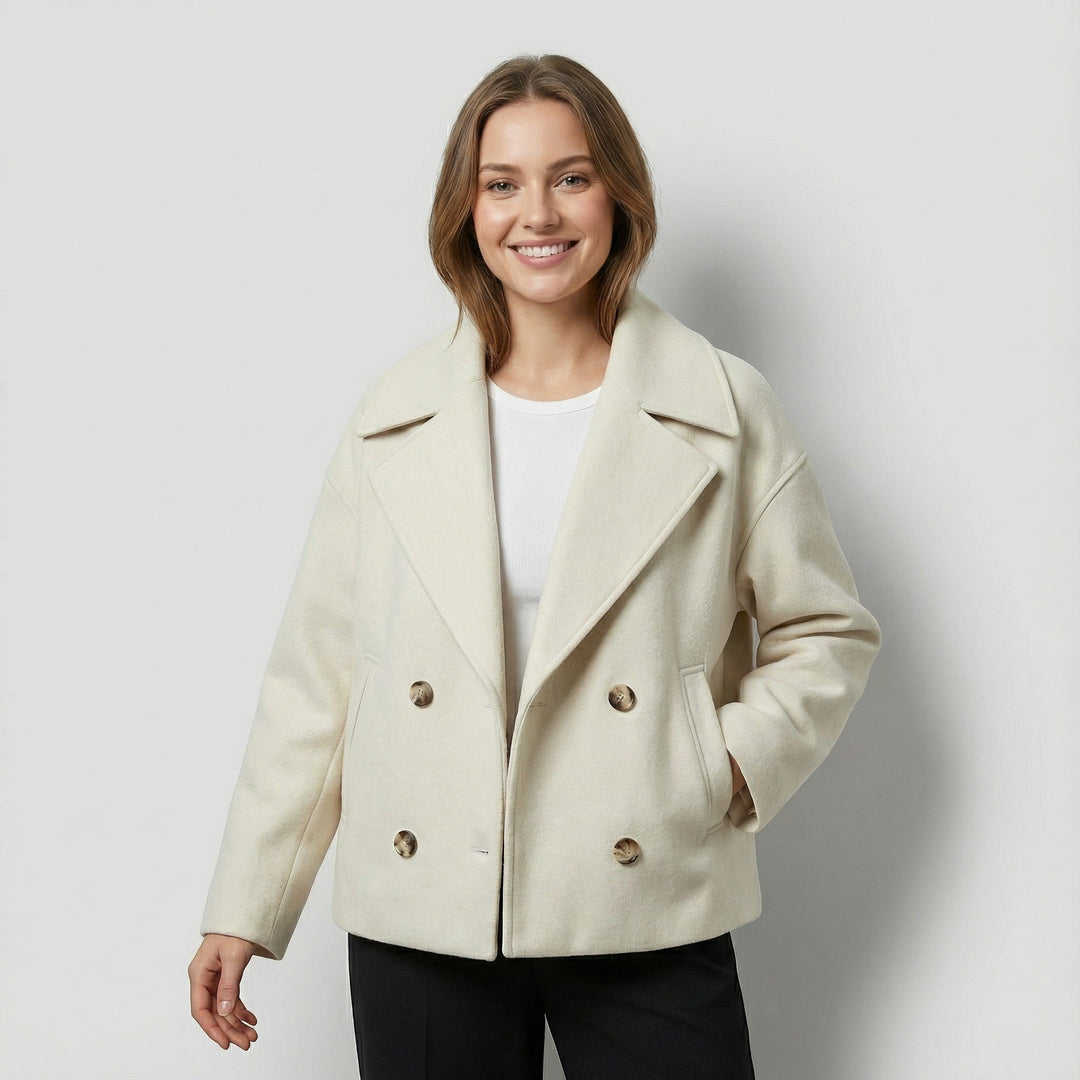Women's Cropped Wool Blend Coat – Double Breasted