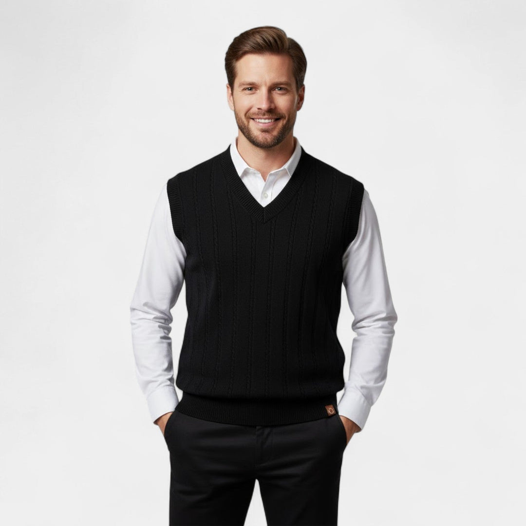 Men's Cable Knit Sleeveless Vest – Deep V Neckline
