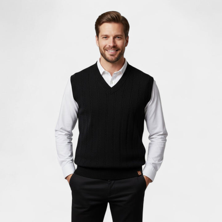 Men's Cable Knit Sleeveless Vest – Deep V Neckline
