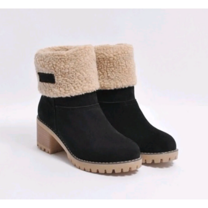 Women's Suede Mid-Tube Boot – Low Block Heel Winter Comfort