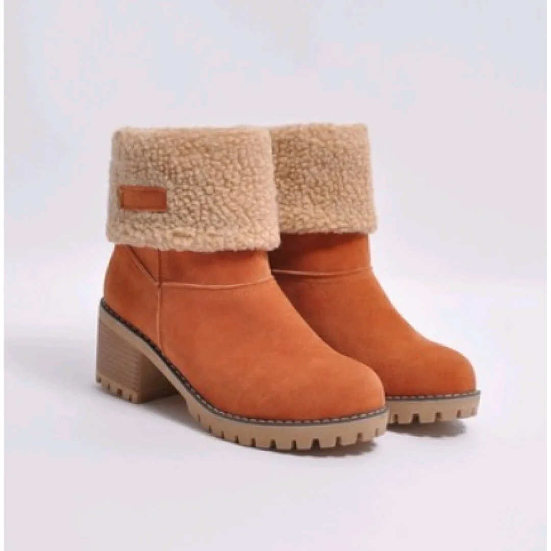 Women's Suede Mid-Tube Boot – Low Block Heel Winter Comfort