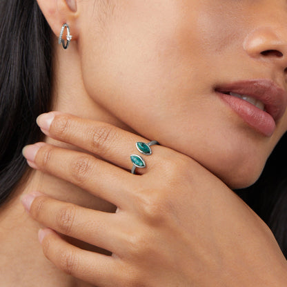 Silver-Tone Jade Green Wrap Ring