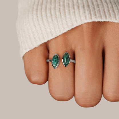 Silver-Tone Jade Green Wrap Ring