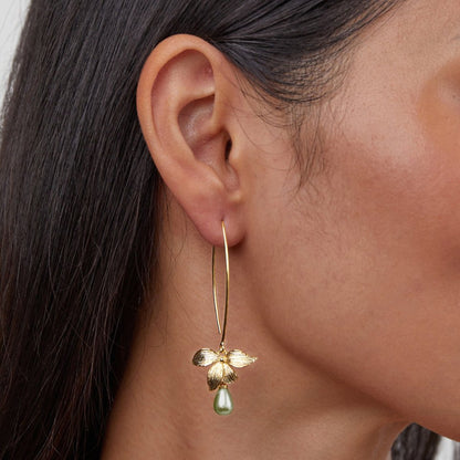 Jade Green Pearl and Petal Drop Earrings