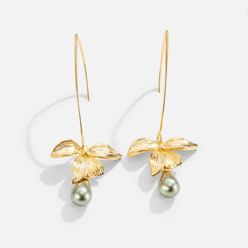 Jade Green Pearl and Petal Drop Earrings
