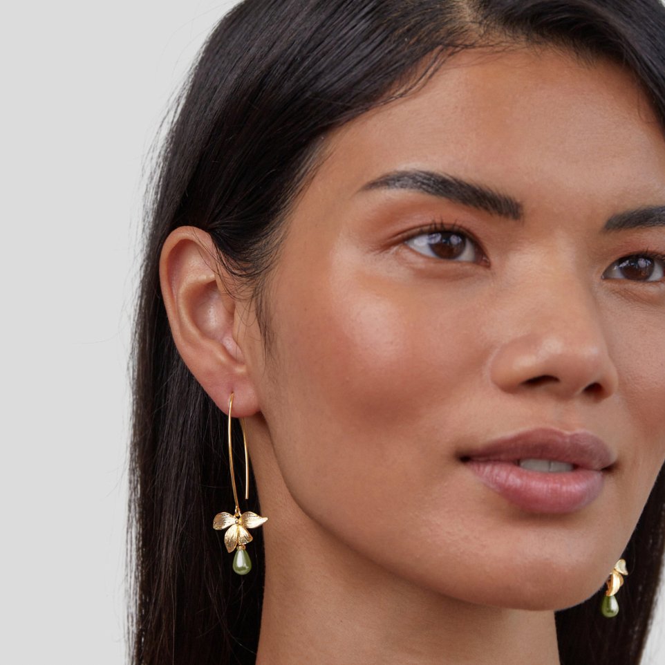Jade Green Pearl and Petal Drop Earrings