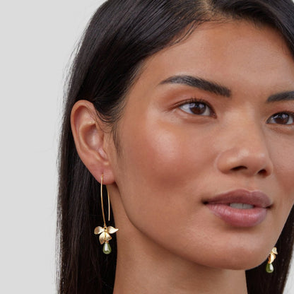 Jade Green Pearl and Petal Drop Earrings