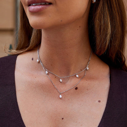 Kayla Pearl Drop Silver-Tone Layered Necklace