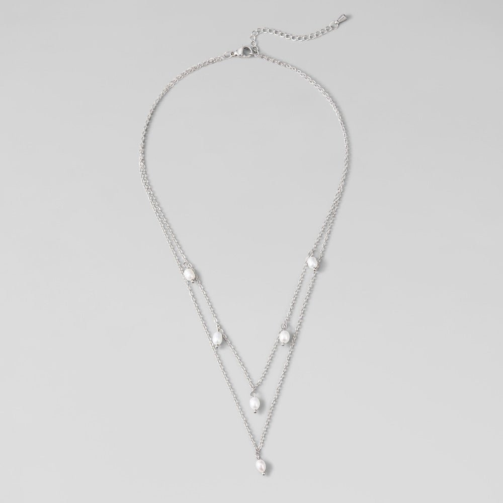 Kayla Pearl Drop Silver-Tone Layered Necklace