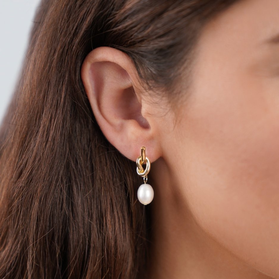 Knotted Gold-Tone and Freshwater Pearl Earrings