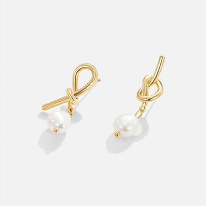 Knotted Gold-Tone and Freshwater Pearl Earrings