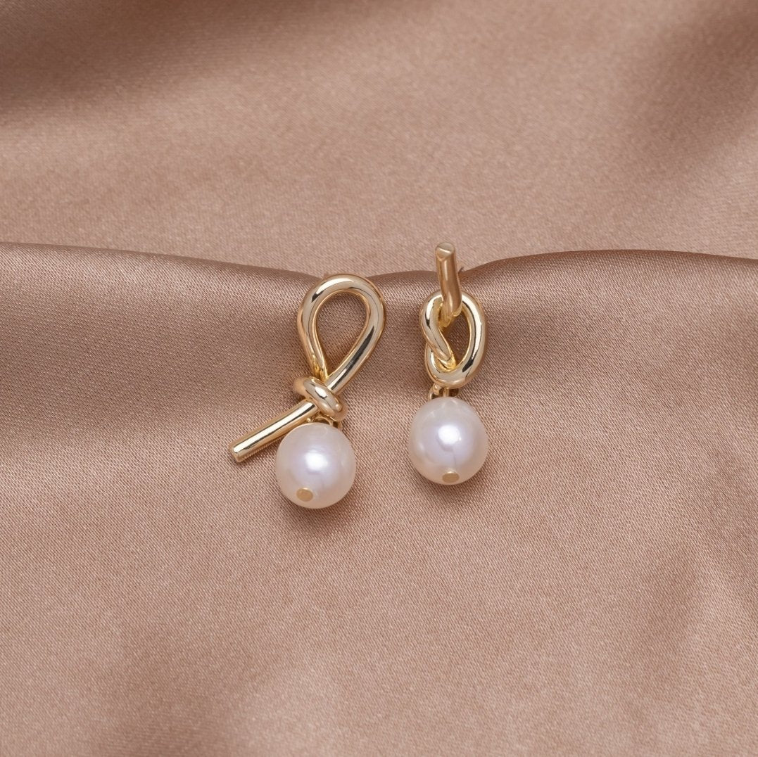 Knotted Gold-Tone and Freshwater Pearl Earrings