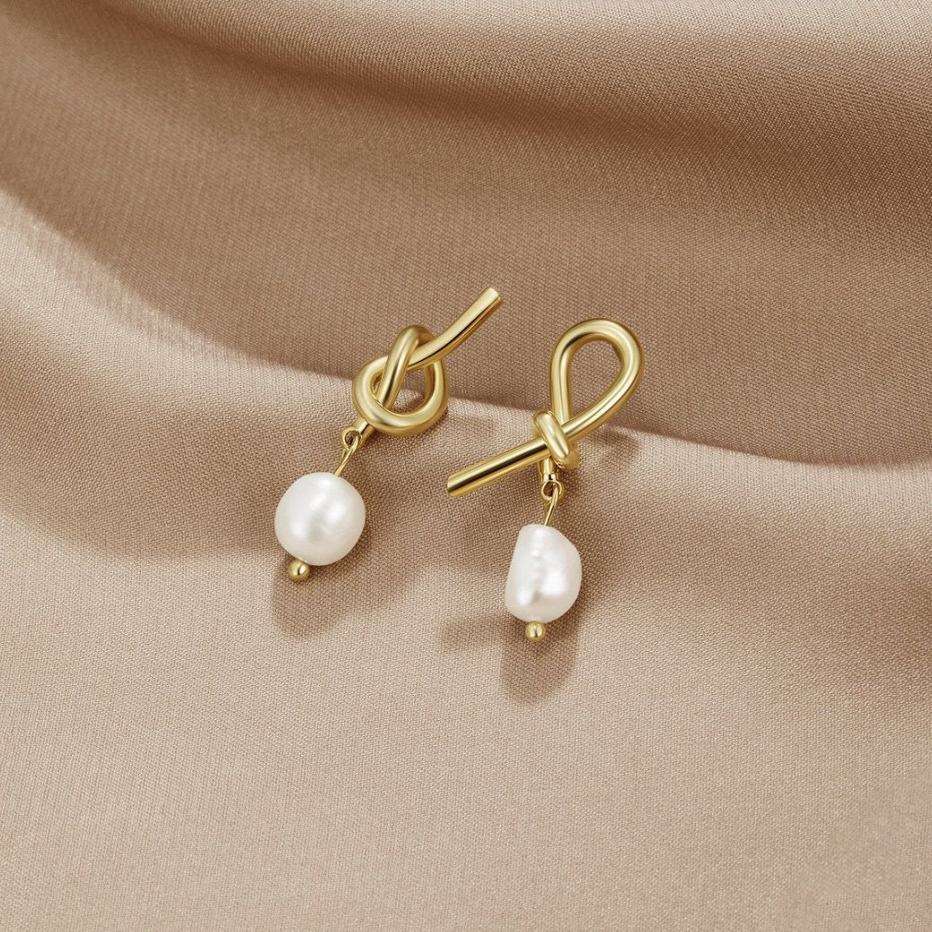 Knotted Gold-Tone and Freshwater Pearl Earrings