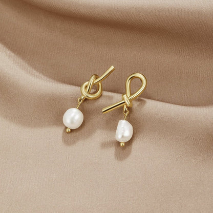 Knotted Gold-Tone and Freshwater Pearl Earrings