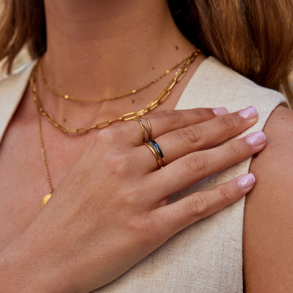 Layered Black Sahara Gold-Tone Ring