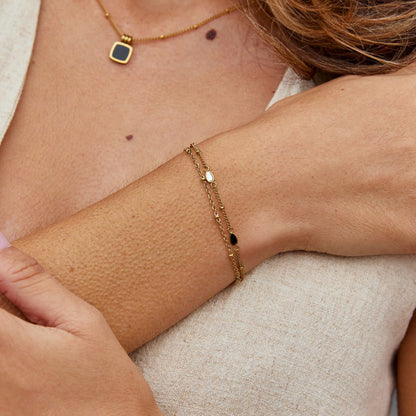 Layered Black and White Stone Bracelet